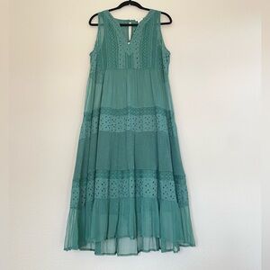 Sundance Women's Medium Lizie Eyelet Shift Midi Dress Emerald Green Sleeveless